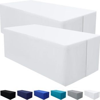 2 Packs Rectangle Fitted Tablecloth, 6 Foot Washable Fabric Table Cloth, Waterproof Polyester Table Cover for Party, Trade Show, Outdoor and Indoor (White, 30" x 72")