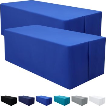 2 Packs Rectangle Fitted Tablecloth, 6 Foot Washable Fabric Table Cloth, Waterproof Polyester Table Cover for Party, Trade Show, Outdoor and Indoor (Blue, 30" x 72")