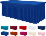 Spandex Tablecloth, Elastic Fitted Stretch Tablecloth for 6FT Rectangle Tables, Waterproof Washable Table Cover Skirt for Outdoor, Wedding, Banquet & Parties (Blue, 72Lx30Wx30H Inch)