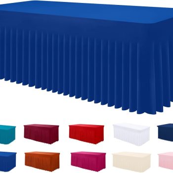 Spandex Tablecloth, Elastic Fitted Stretch Tablecloth for 6FT Rectangle Tables, Waterproof Washable Table Cover Skirt for Outdoor, Wedding, Banquet & Parties (Blue, 72Lx30Wx30H Inch)