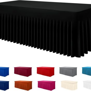 Spandex Tablecloth, Elastic Fitted Stretch Tablecloth for 6FT Rectangle Tables, Waterproof Washable Table Cover Skirt for Outdoor, Wedding, Banquet & Parties (Black, 72Lx30Wx30H Inch)
