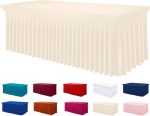 Spandex Tablecloth, Elastic Fitted Stretch Tablecloth for 6FT Rectangle Tables, Waterproof Washable Table Cover Skirt for Outdoor, Wedding, Banquet & Parties (Beige, 72Lx30Wx30H Inch)