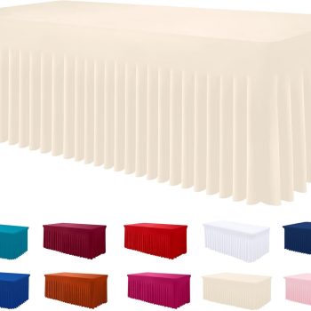 Spandex Tablecloth, Elastic Fitted Stretch Tablecloth for 6FT Rectangle Tables, Waterproof Washable Table Cover Skirt for Outdoor, Wedding, Banquet & Parties (Beige, 72Lx30Wx30H Inch)