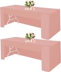 2 Pack Open Back Fitted Rectangle Tablecloths 72 x 30 Inch, Table Clothes for 6 Foot Tables, Washable Polyester Fitted Table Cover for Parties, Wedding, Banquet, Trade Show (Dusty Rose, 6FT)