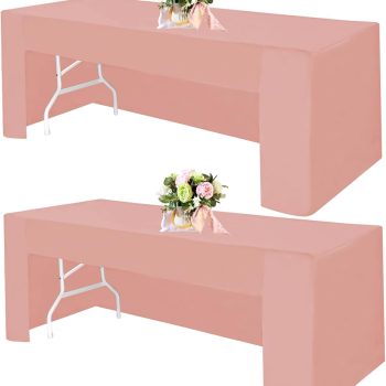 2 Pack Open Back Fitted Rectangle Tablecloths 72 x 30 Inch, Table Clothes for 6 Foot Tables, Washable Polyester Fitted Table Cover for Parties, Wedding, Banquet, Trade Show (Dusty Rose, 6FT)