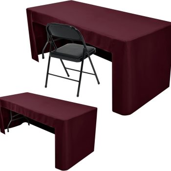 2 Pack 6' Fitted Tablecloth Burgundy Trade Show Table Cloth-Open Back Valentines Tablecloth Washable and Wrinkle Resistant Rectangular Trade Show Table Cover for Parties, Banquet, Baby Shower
