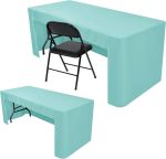 2 Pack Aqua 6ft Table Cloth Fitted-Open Back Folding Table Cover Washable Fabric and Wrinkle Resistant Table Cloth for Trade Show, Book Fair, Career Fair, Convention, Events