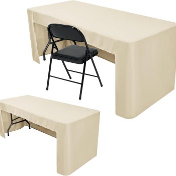 2 Pack Beige 6ft Table Cloth Fitted-Open Back Folding Fabric Table Cover Washable Table Cloth for Rectangular Table, Trade Show, Parties, Wedding, Banquet, Buffet, Jewelry Shows, Craft Fair