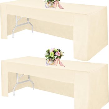 2 Pack Open Back Fitted Rectangle Tablecloths 72 x 30 Inch, Beige Table Clothes for 6 Foot Tables, Washable Polyester Fitted Table Cover for Parties, Wedding, Banquet, Trade Show (Beige, 6FT)