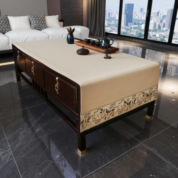 Traditional Feature Coffee Table Cover Rectangle with Embroidered Flowers.Beige Coffee Table Cloth and Tea Table Runner for Living Room,Machine Washable and Dryable(57" L x 19.7" W)