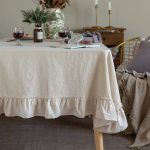 Retro Farmhouse Ruffle Tablecloth Cotton Flounces Trim Washable Table Cover Tablecloths for Rectangle Table Baby Shower Kitchen Party Wedding Decor,60''x120''