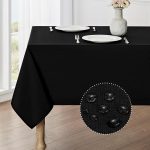 Rectangle Tablecloth Waterproof 52x70 inch Linen Textured Table Cloth Stain and Wrinkle Resistant Washable, Decorative Fabric Table Cover for Dining, Party and Camping, Black