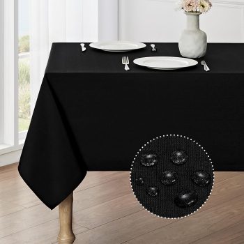 Rectangle Tablecloth Waterproof 52x70 inch Linen Textured Table Cloth Stain and Wrinkle Resistant Washable, Decorative Fabric Table Cover for Dining, Party and Camping, Black