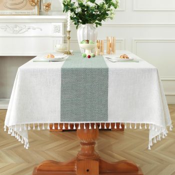 Rectangle Tablecloth for Dining Table Rustic Farmhouse Kitchen Tables Cloth Coffee Table Cover, Cotton Linen Fabric Small Rectangle Tablecloths, Green Stripe, 55x70 Inch