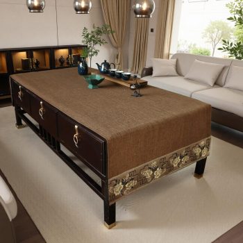 Traditional Feature Coffee Table Cover Rectangle with Embroidered Flowers.Coffee Table Cloth and Tea Table Runner for Living Room,Machine Washable and Dryable(Brown,57" L x 19.7" W)