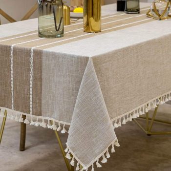 Tablecloths, 55 x 86 Inch Waterproof Table Cloth, Linens Wrinkle Free Anti-Fading, Rustic Table Cover Decoration for Kitchen Dinning Christmas (Rectangle/Oblong,6-8 Seats, Light Coffee)