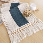 Boho Blue Table Runner 72 Inches Long with Tassels Macrame Farmhouse Style Party Rustic Wedding Baby Bridal Shower Dining Decor (12x72 Inches)
