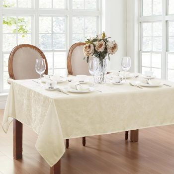 Damask Waterproof, Stain & Wrinkle Resistant Fabric Tablecloth, 60" x 120" Oblong/Rectangle, Ivory
