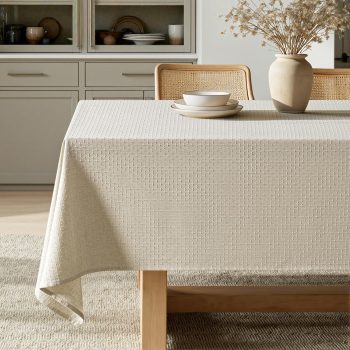 Natural Linen Cotton Table Cloth Rectangle Tablecloth Waterproof Spillproof Cross-Star Textured Table Cloth Decorative Farmhouse Style for Dining Party Weddings 52x70 Inch
