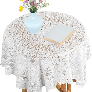 Lace Tablecloth, 35 × 35 Inch Square Small Table Cloth White Lace Tablecloth Vintage Tablecloths for Coffee Tables Crochet Lvory Tablecloths Embroidered Table Cover as Home Furniture Decoration
