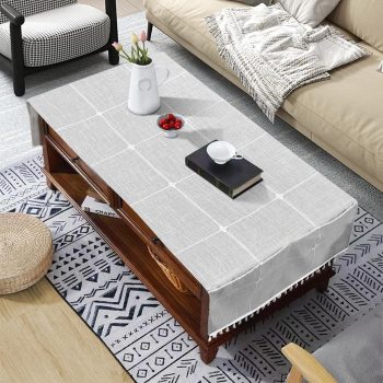 Coffee Table Cloth, Coffee Table Cover with Pockets and Tassel, Grey Grid for Living Room Small Rectangle Tablecloths Washer Dryer Fridge Top Dust Cover,Easy Care Machine Washable