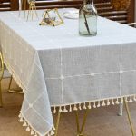 Tablecloths, Embroidered Waterproof Table Cloth Cotton Linen Wrinkle Free Anti-Fading Table Cover Decoration for Kitchen Dinning Party Christmas, 55 x 86 Inch - Gray