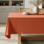 Fall Tablecloth Burnt Orange Linen Cotton Table Cloth Rectangle Waterproof Spillproof Cross-Star Textured Decorative Farmhouse Style for Dining Party Weddings 52x70 Inch