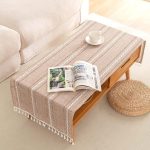 Linen Coffee Table Cloth, Rustic Farmhouse Coffee Table Cover for Living Room Tea Table Washer Dryer Fridge Top Dust Cover-Hollow Light Coffee-20x60inch