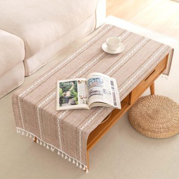 Linen Coffee Table Cloth, Rustic Farmhouse Coffee Table Cover for Living Room Tea Table Washer Dryer Fridge Top Dust Cover-Hollow Light Coffee-20x60inch