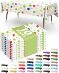 Plastic Table Cloth Disposable 10 Pack, 54 x 108 Inch Table Cloths, Birthday Party Decorations, Picnic, White Tablecloths, Rectangle, Colorful, Rainbow Cover, Leakproof & Sturdy, Balloon