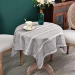 Rustic Farmhouse Embroidered Small Square Tablecloth Jacquard Striped Table Cloth Linen Washable Fabric Side Table Cover Kitchen Dining Home Decoration (Coffee, 36x36 inch)