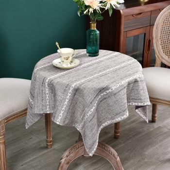 Rustic Farmhouse Embroidered Small Square Tablecloth Jacquard Striped Table Cloth Linen Washable Fabric Side Table Cover Kitchen Dining Home Decoration (Coffee, 36x36 inch)